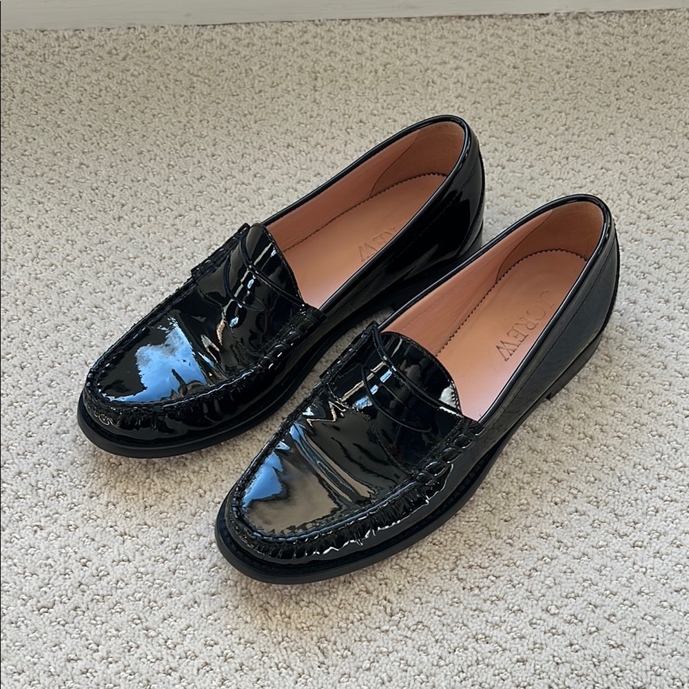 J. Crew Black Patent Leather Penny Loafers